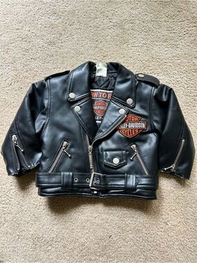 Harley-Davidson Black Jacket with Embroidered Orange Patch Accents 18M